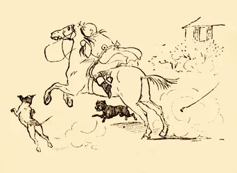 John Gilpin is Chased by Dogs as His Horse Gallops Out of Control
