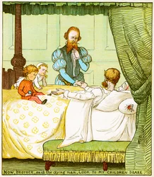Now, brother, said the dying man, look to my children dear, illustration from Babes in the wood