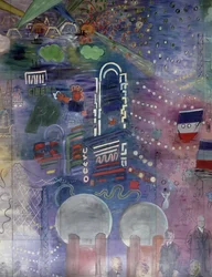 The Electricity Fairy, detail of the left-hand side depicting nighttime illuminations