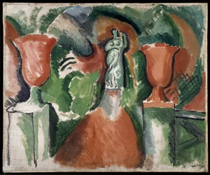 Statue with Two Red Vases