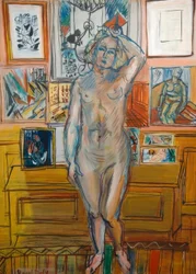 Standing Nude in Front of Paintings