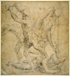 The panel beneath the statue of Apollo in 