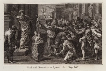 Paul and Barnabas at Lystra, Acts, Chap XIV (engraving)