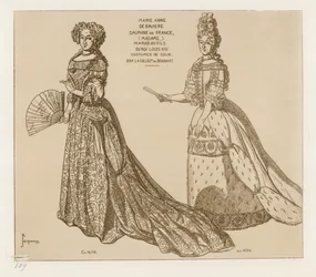 Costumes de Cour. Marie Anne de Baviere, Dauphine de France, Married to the Son of King Louis XIV. After Artwork in the Collection of Bonnart