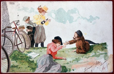 Country Party: Picnic and Cycling - Illustration by R. Kirchner, circa 1900