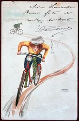 Postcard of a woman on a bicycle - drawing by R. Kirchner, c. 1900