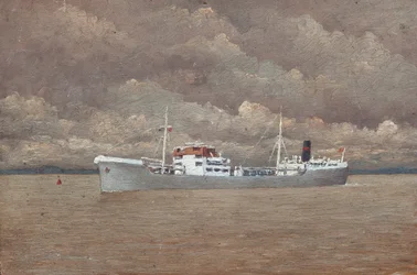 Cargo on the Gironde Estuary with Stormy Sky
