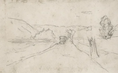 Road with Trucks and Explosions in a Field, c1914-18