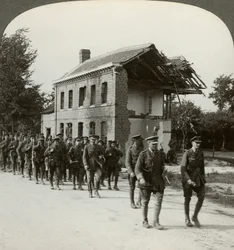 London Territorials on the March, La Bassee Road, Northern France, World War I