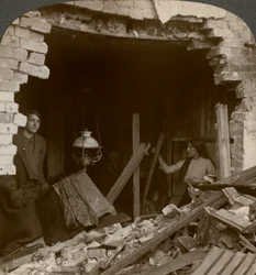 The Damage Done by a German Zeppelin Bomb, World War I, 1914-1918