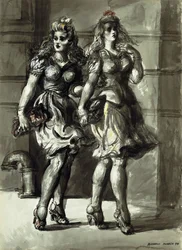 Two Young Women Walking