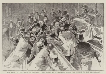 The Fight in the House of Commons, the House as it appeared during the Height of the Disturbance