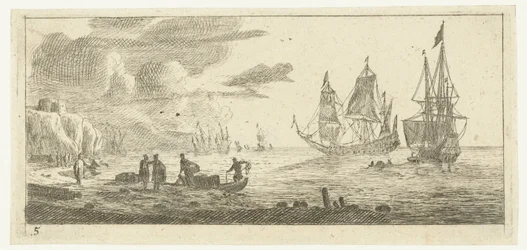Seaport with Two Large Sailing Ships