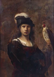 Falconer with Falcon and Feather Hat