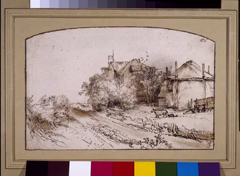 A haystack near a farm