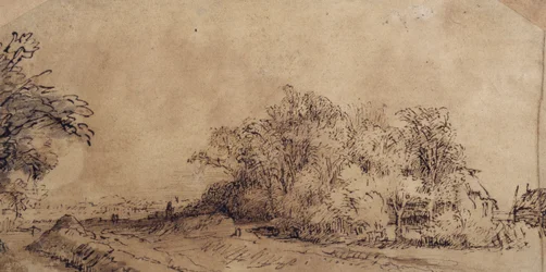 A Rough Road Along the Dyke with Trees Hiding a Farmstead