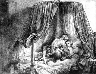 Couple Making Love in Bed, Engraving by Rembrandt van Rijn