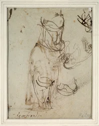 Studies of a tall headdress; and of a head reversed from the recto