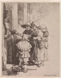 A Beggar Family Receiving Alms