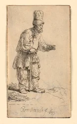 A Peasant in a High Cap, Standing Leaning on a Stick