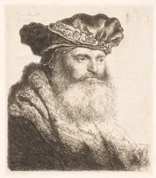 Bearded Man Wearing a Velvet Cap with Jewel Clasp