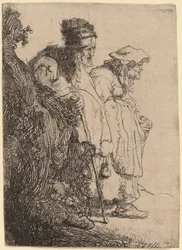 Beggar Man and Woman Behind a Bank