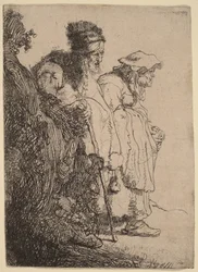 Beggar Man and Woman Behind a Bank