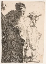 Beggar Man and Beggar Woman Behind a Bank