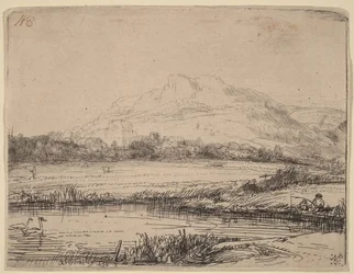 Canal with an Angler and Two Swans