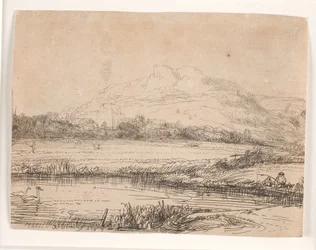 Canal with an Angler and Two Swans