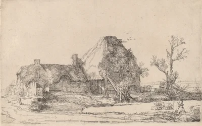 Cottages and Farm Buildings with a Man Sketching