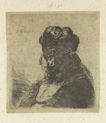 Bearded Old Man with High Fur Hat and Closed Eyes