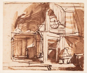 Interior with a Winding Stair and a Sitting Man
