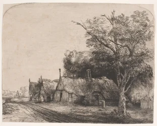 Landscape with Three Gabled Cottages Beside a Road