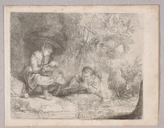 Shepherd Playing the Flute (View of Omval with Shepherdess and Flute Player)