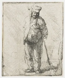 Ragged Peasant with His Hands Behind Him, Holding a Stick
