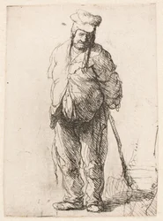 Ragged Peasant with His Hands Behind Him, Holding a Stick