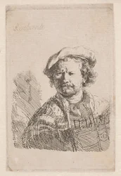 Rembrandt in a Flat Cap with a Shawl About His Shoulders