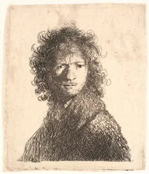 Rembrandt Bareheaded, in Sharp Light from Right: Looking Over His Shoulder: Bust