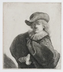 Self-Portrait in a Soft Hat and a Patterned Cloak