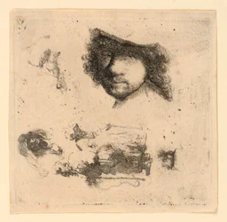 Sheet of Studies: Self-portrait, a Beggar Couple, Heads of an Old Man and Old Woman, etc.