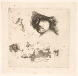 Sheet of Studies: Head of Rembrandt, Beggar Couple, Heads of Old Man and Old Woman, etc.