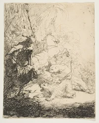The Small Lion Hunt, with Two Lions