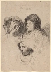Three Heads of Women, One Asleep