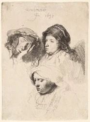 Three Heads of Women, One Asleep
