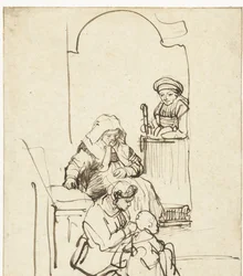 Three Women and a Child by a Door