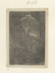 Woman in a Doorway, Talking to a Man with Children