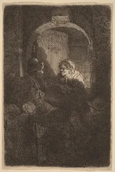 Woman at a Door Hatch Talking to a Man and Children (The Schoolmaster)