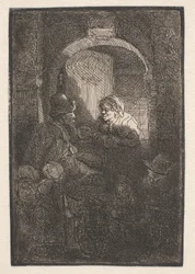 Woman at a Door-Hatch Talking to a Man and Children (The Schoolmaster)