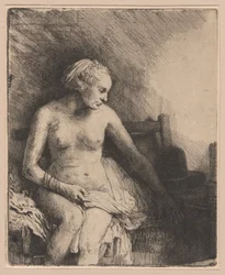 Woman at the Bath with a Hat Beside Her